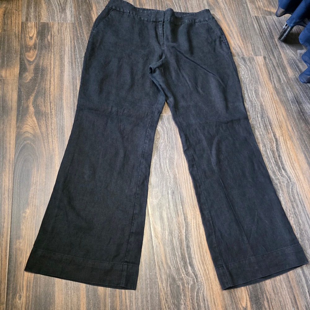 Black Linen Blend Wide Leg Trousers Business Casual Dress Pants Womens Size 31